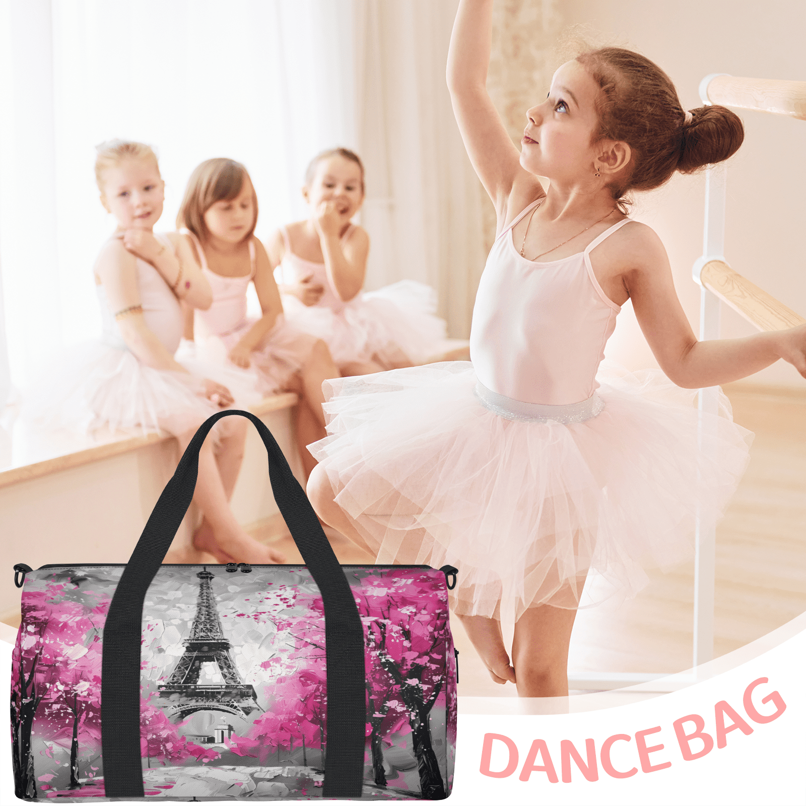 Herdesigns Paris Eiffel Tower Travel Duffle Bag Sports Yoga Weekender Overnight Carry on Workout Bags Lightweight Waterproof Gym Tote Bag for Women