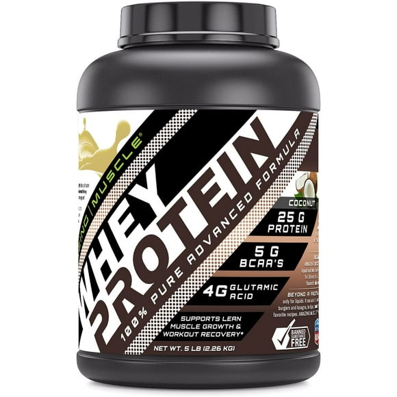 Amazing Muscle Whey Protein Isolate & Concentrate Blend | 25 G per Serving | Coconut Flavor | 5 LB (2.26 Kg ) | Made in USA