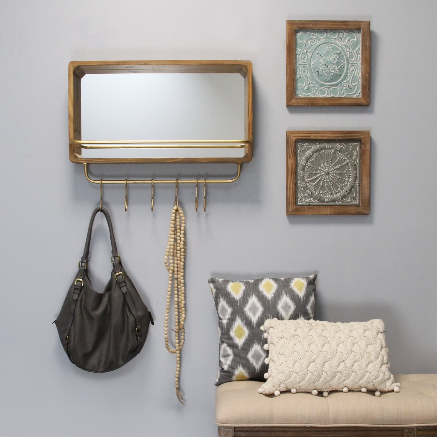 Stratton Home Decor Madison Mirror With Shelf Hooks