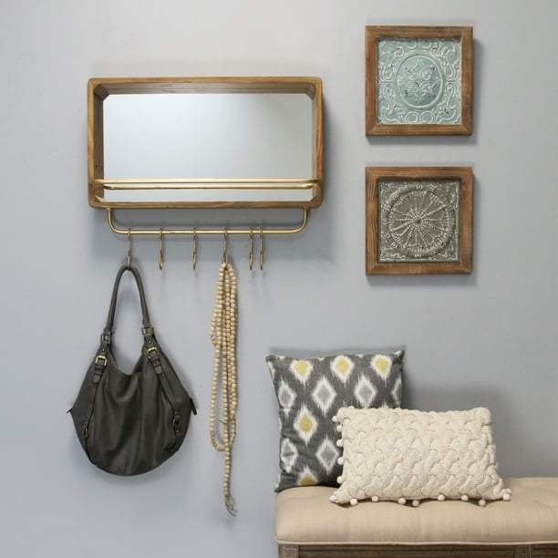 Stratton Home Decor Madison Mirror with Shelf & Hooks