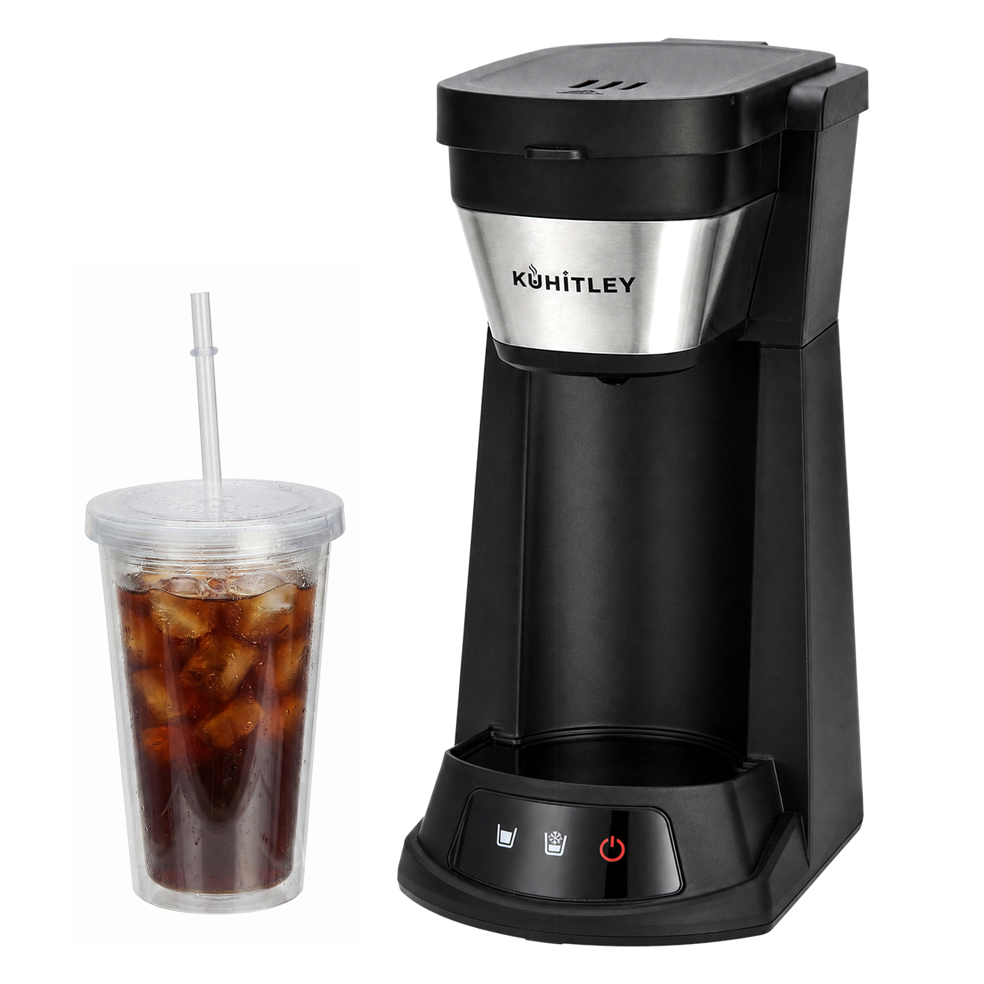Kuhitley Single Serve Coffee Maker for Grounds,14oz Hot & Iced Coffee Brewer with 420ml Water Cup,700W Compact Machine with Reusable Mesh Filter,One Cup Coffee Maker for Home Countertop