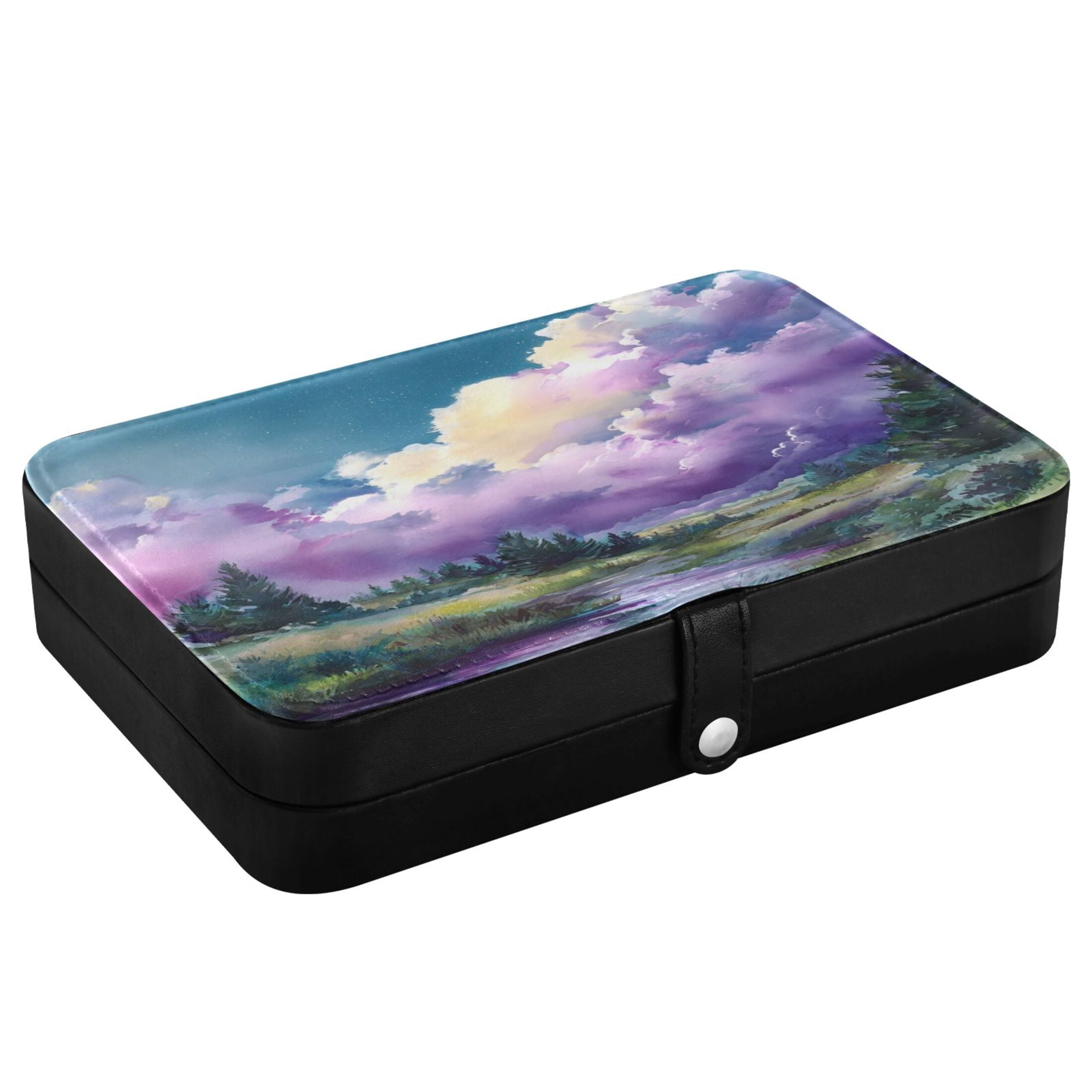 Leather Jewelry Box Rectangular 8.27x5.5x1.78In Travel Jewelry Storage Earrings Necklace Bracelet Watch Brooch Storage Watercolor Cloud