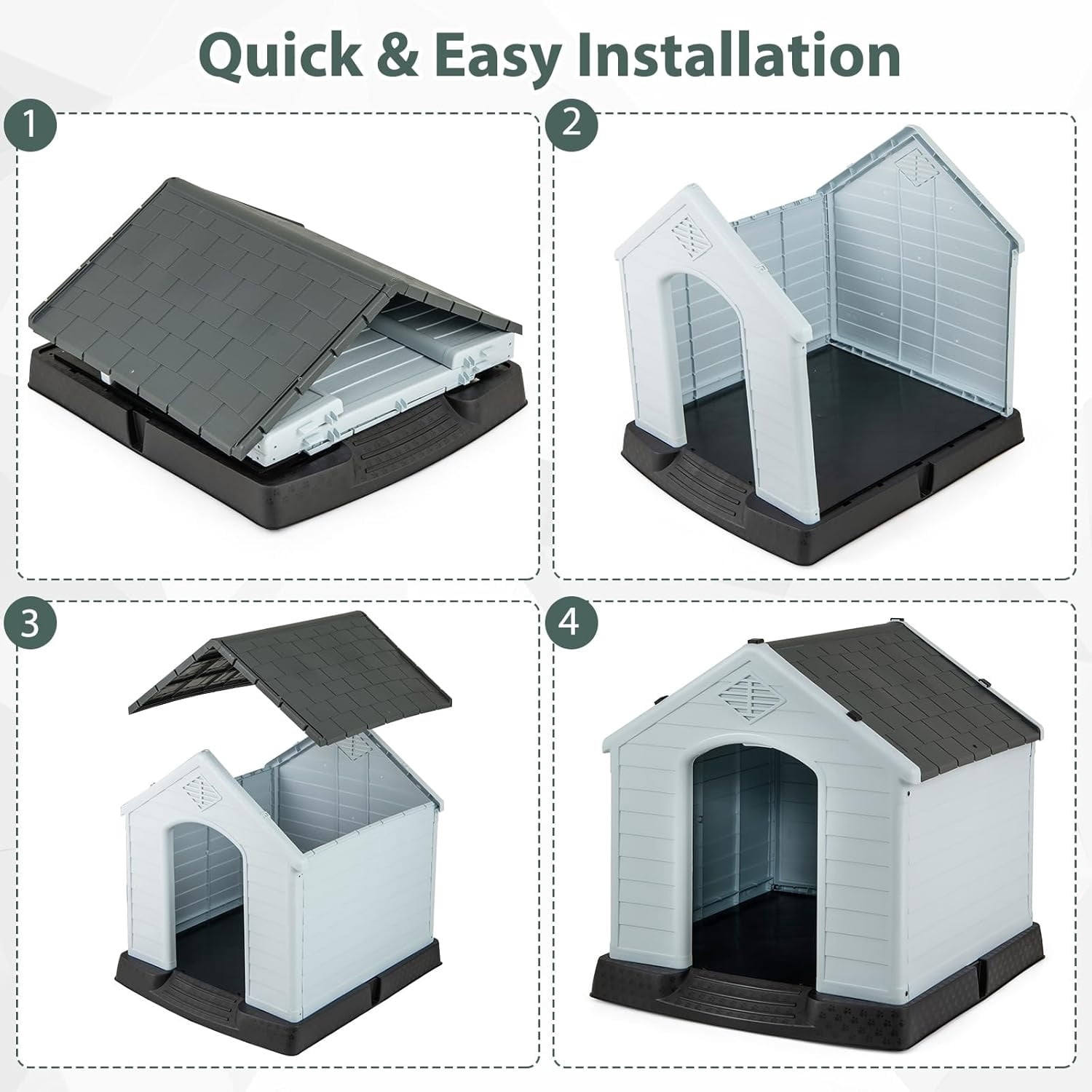 Dog House for Small Dogs, Waterproof Plastic Dog Houses with Air Vents and Elevated Floor, Easy to Assemble, Outdoor Cat Feeding Station Indoor Patio Backyard Dog Kennel House,