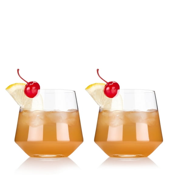 Viski Raye Angled Cocktail Tumblers for Whiskey, Margarita, 12 oz Set of 2