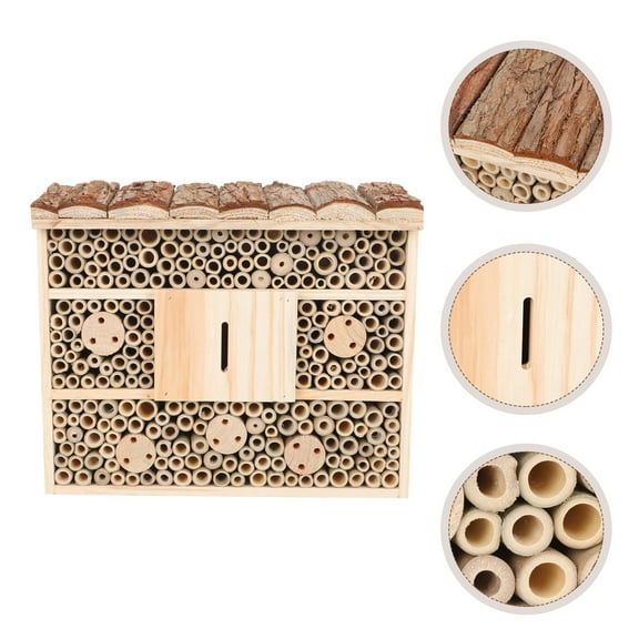 BESTYASH Bee Houses Pollinating Wooden Insect House for Ecological Landscape 1Pack