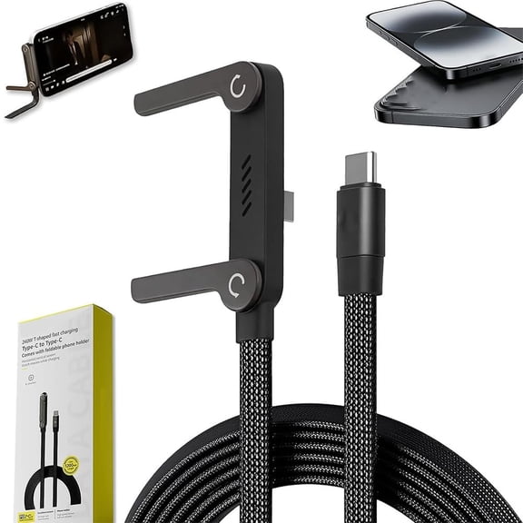 240w Usb-C Charge Cable, 240w Stand Data Cable, Invisible Holder Charger Cable With Stand, Flat Charger For Iphone, Sideways Folding Phone Charger, Elbow Fast Charging Data Cable For Smartphones Tabl