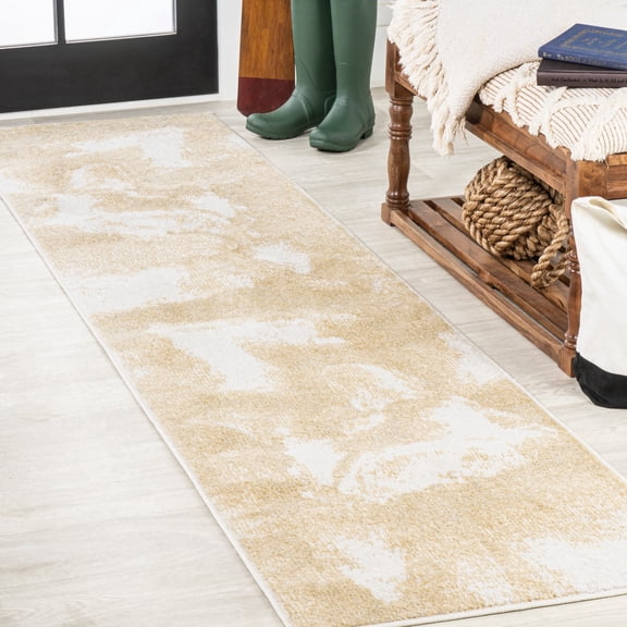 JONATHAN Y CONTEMPORARY POP 2 x 8 Runner Rug, Petalo Abstract Two-Tone - Gold/Cream, CTP200E-28
