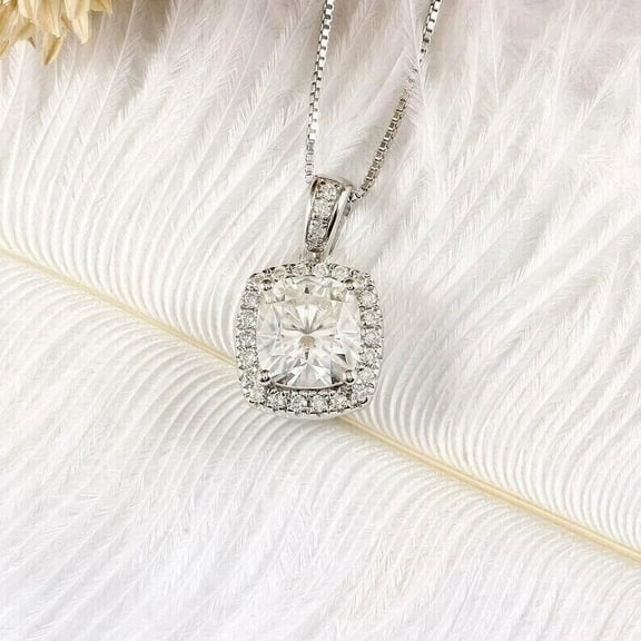 2Ct Cushion Cut Lab Created Diamond Women Beauty Pendant 14K White Gold Plated