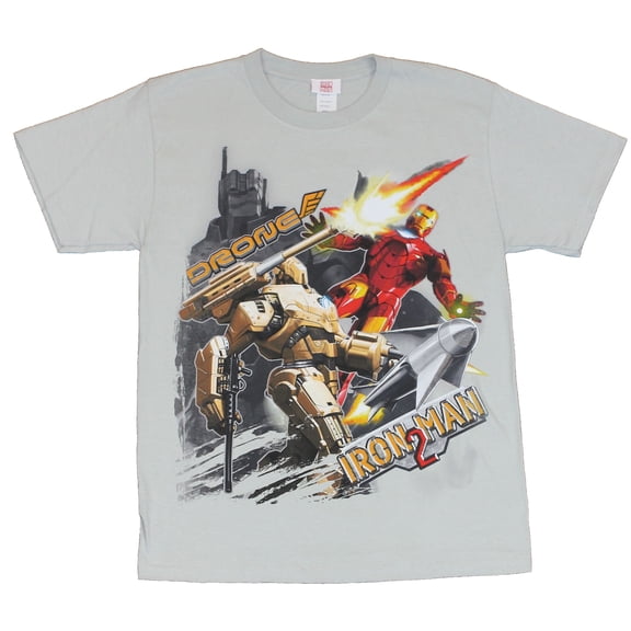 Iron Man 2 Mens T-Shirt -Iron Man Battling Drone Image