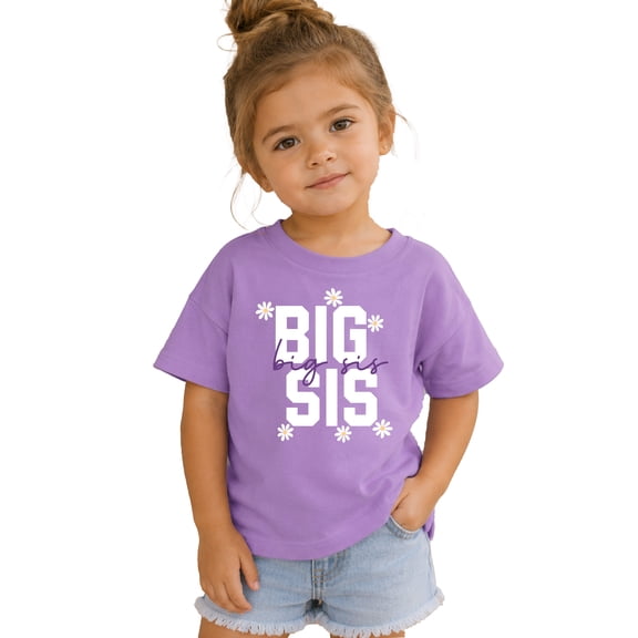Big Sis Daisy Shirt for Girls Big Sister Sibling Reveal Tee, Purple Shirt, 4T