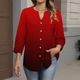 thumbnail image 4 of Bbyeadc 3/4 Length Sleeve Button Up Shirts for Women Round Neck Top Tie Dye Comfortable Top Fashion Loose Going Out Shirts,Red(S), 4 of 5