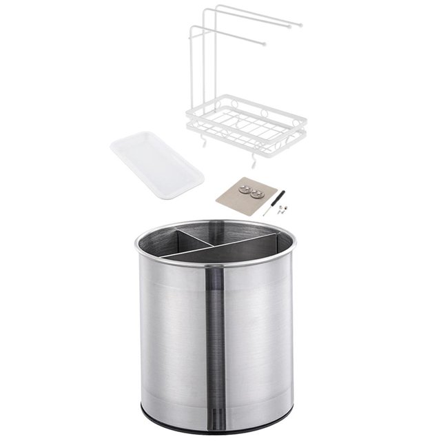 acituna Carbon Steel Kicthen Sink Drain Rack+Rotating Tableware Storage Bucket