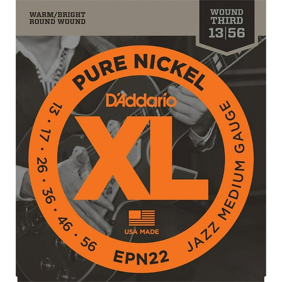 D'Addario EPN22 Pure Nickel Electric Guitar Strings, Jazz Medium, 13-55