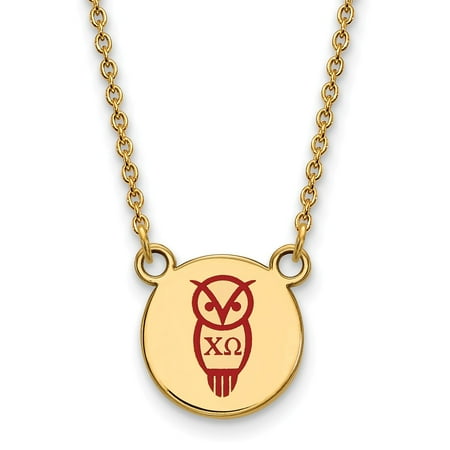 925 Sterling Silver Enamel Gold-Plated Official Chi Omega Small Enl Pend Pendant Necklace Charm Chain - with Secure Lobster Lock Clasp 18