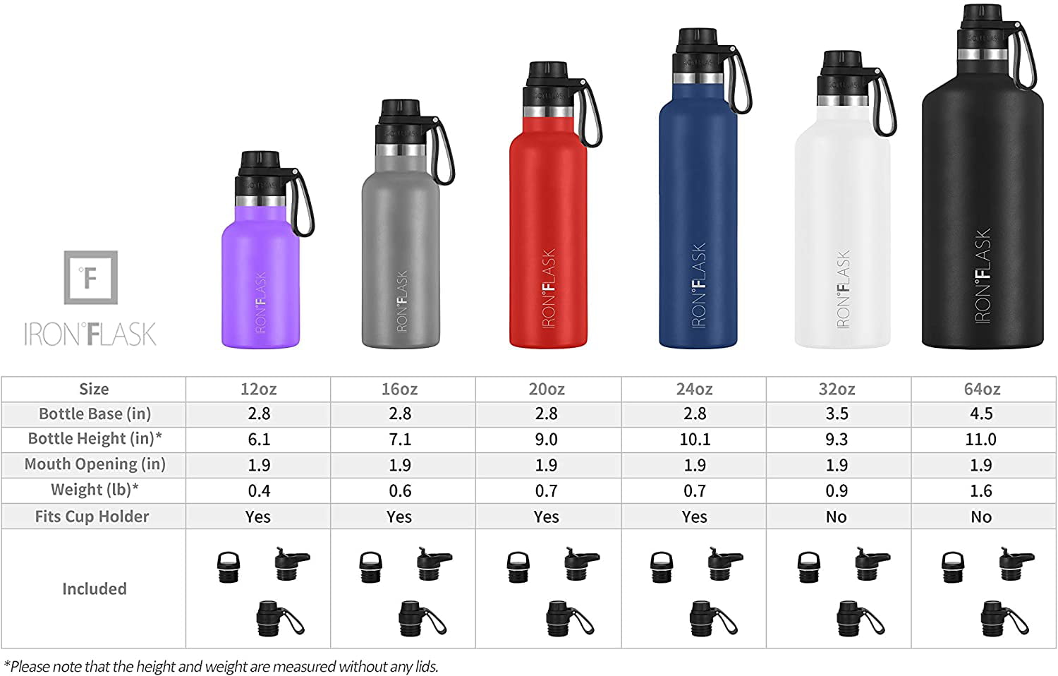 Leak Proof IRON °FLASK Sports Water Bottle Spout Lid 64 Oz 3 Lids Thermo Mug Vacuum Insulated Stainless Steel Double Walled Metal Canteen 