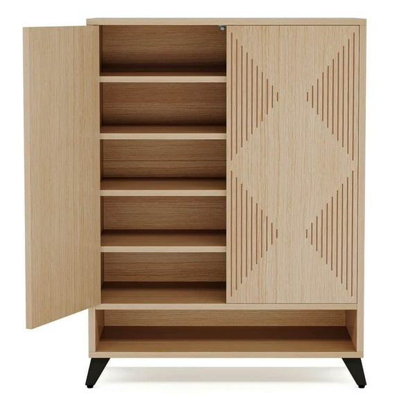 GVN Shoe Storage Cabinet, Shoe Organizer,Wood Shoe Cabinet, 6-Tier Shoe Organizer Storage Cabinet with Adjustable Shelves