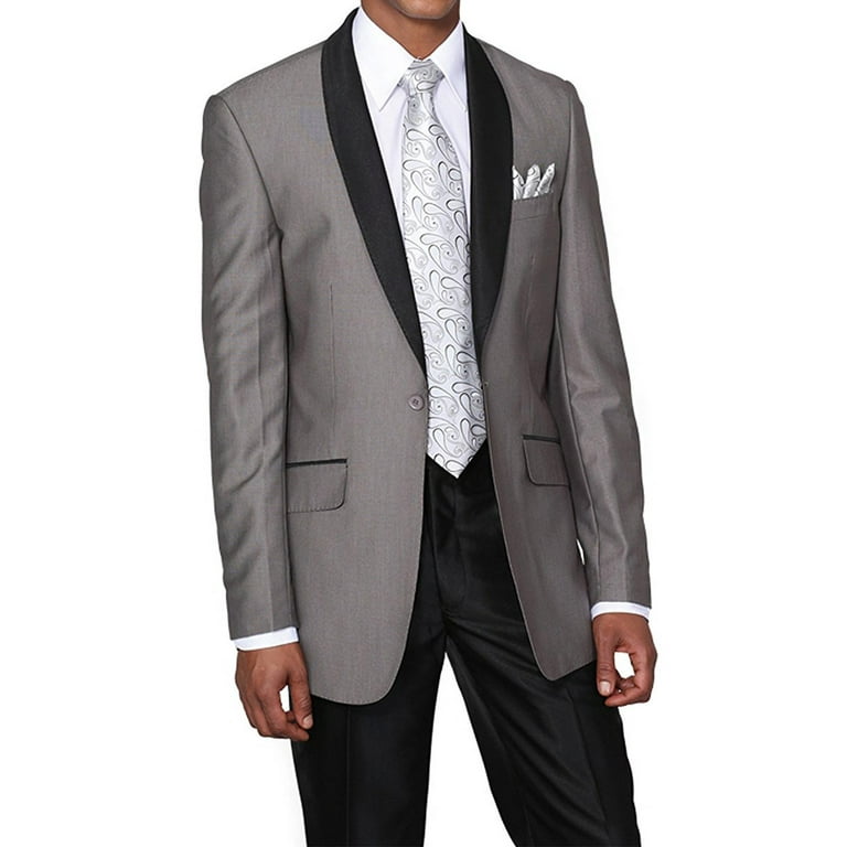 Milano Moda Men's Single Breasted Slim Fit Dress Jacket With Black Shawl  40R Gray - Walmart.com