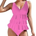 thumbnail image 4 of ZZwxWA Women Two Piece Halter Tankini Bathing Suits Belly Control Swimsuits Ruffle Tankini Set with High Waist Shorts Swimwear, 4 of 5