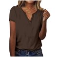 thumbnail image 2 of Blmnix Summer Womens Tops 2024 Brown Short Sleeve V Neck Loose Basic Solid T-Shirts Trendy Shirts, 2 of 6