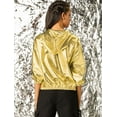 thumbnail image 4 of Día de San Patricio Traje De Navidad Para Mujer, Brillante, Holográfico, De Manga Larga, Con Cremallera, Chaqueta Metálica Con Capucha Oro S, 4 of 6