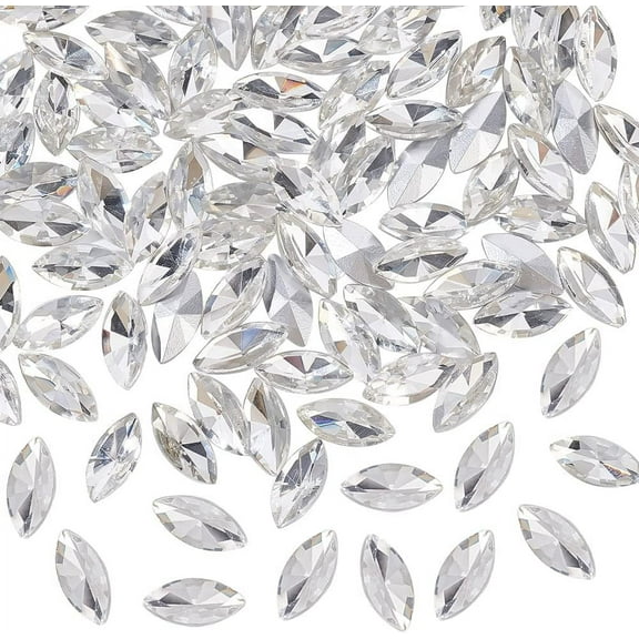 1box 100 pcs Horse Eye Glass Rhinestones Gems Pointed Back Rhinestone 0.6x0.3x0.2 inch Clear Jewels Embelishments with Silver Back Crystals Rhinestones for Costume Making Craft