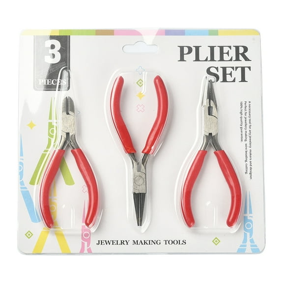 Steel Pliers set with Plastic Handles including Side Cutter Pliers Round Nose Plier Needle Nose Wire Cutter Plier Red 113~126x48~52x6~10mm 3pcs/set