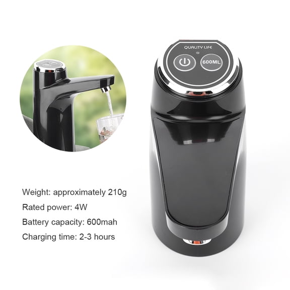 USB Rechargeable Electric Water Pump - 11L Portable Outdoor Water Dispenser For Camping, Picnic, RV, Hiking With No Leak Faucet (Black/Silver)