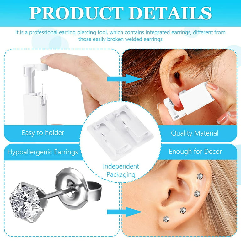 6 Pieces Ear Piercing Gun Kit Disposable Nose Piercer Self Ear Pierce Kit  with Pierced Earrings Portable Piercing Kit Household Body Piercing Tools