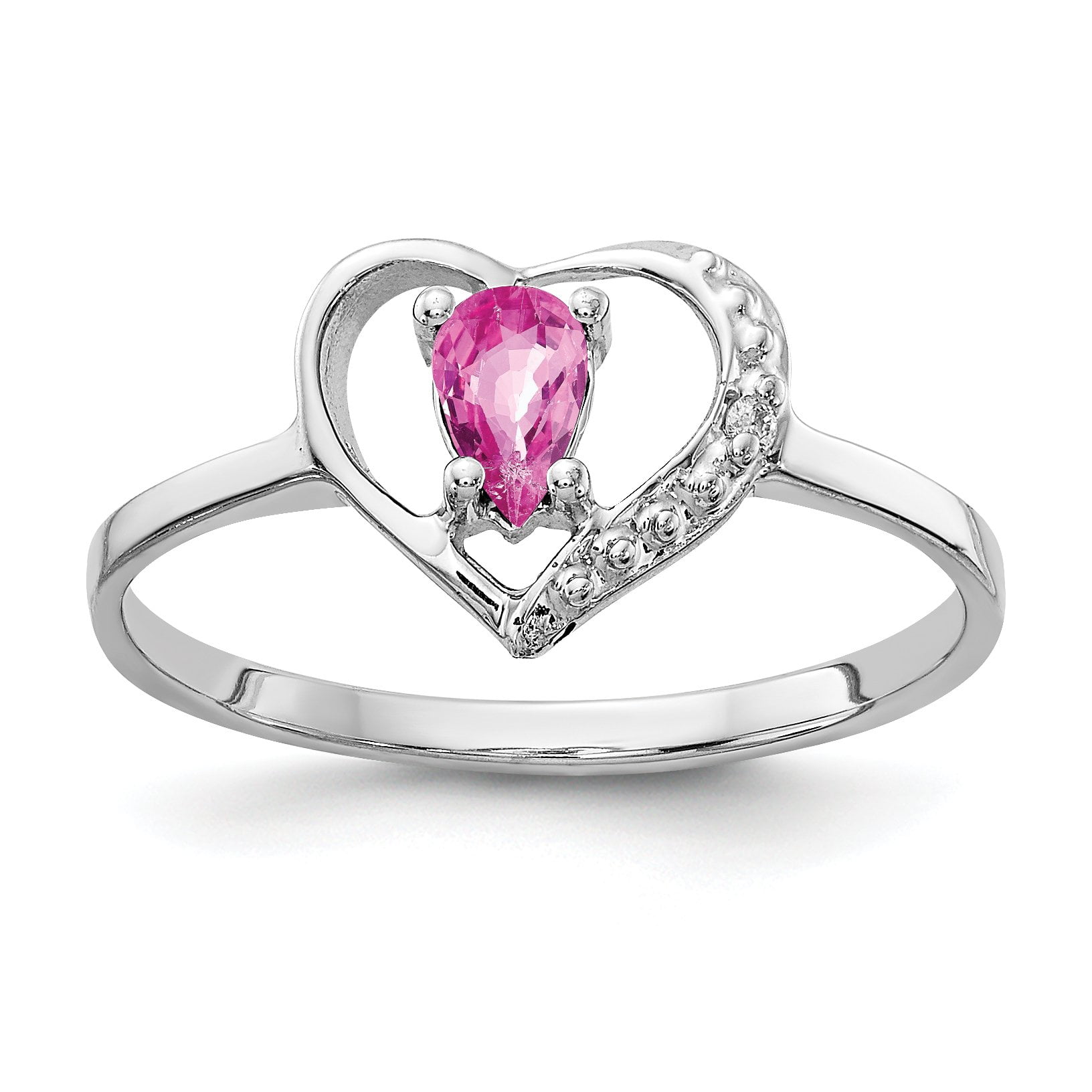 Jewelry Adviser Rings 14k White Gold 5x3mm Pear Pink Sapphire AA Diamond ring Diamond quality AA I1 clarity, G-I color 