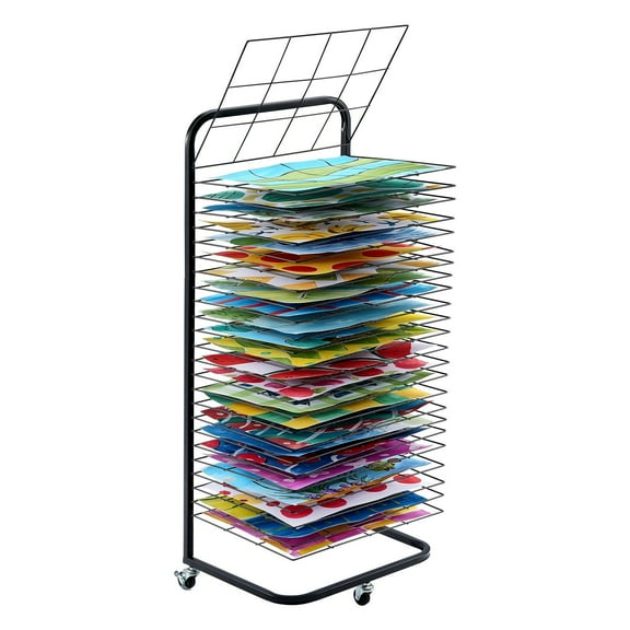 Heavy-Duty Art Drying Rack 25 Shelves, Portable Paint Storage with Wheels, Black
