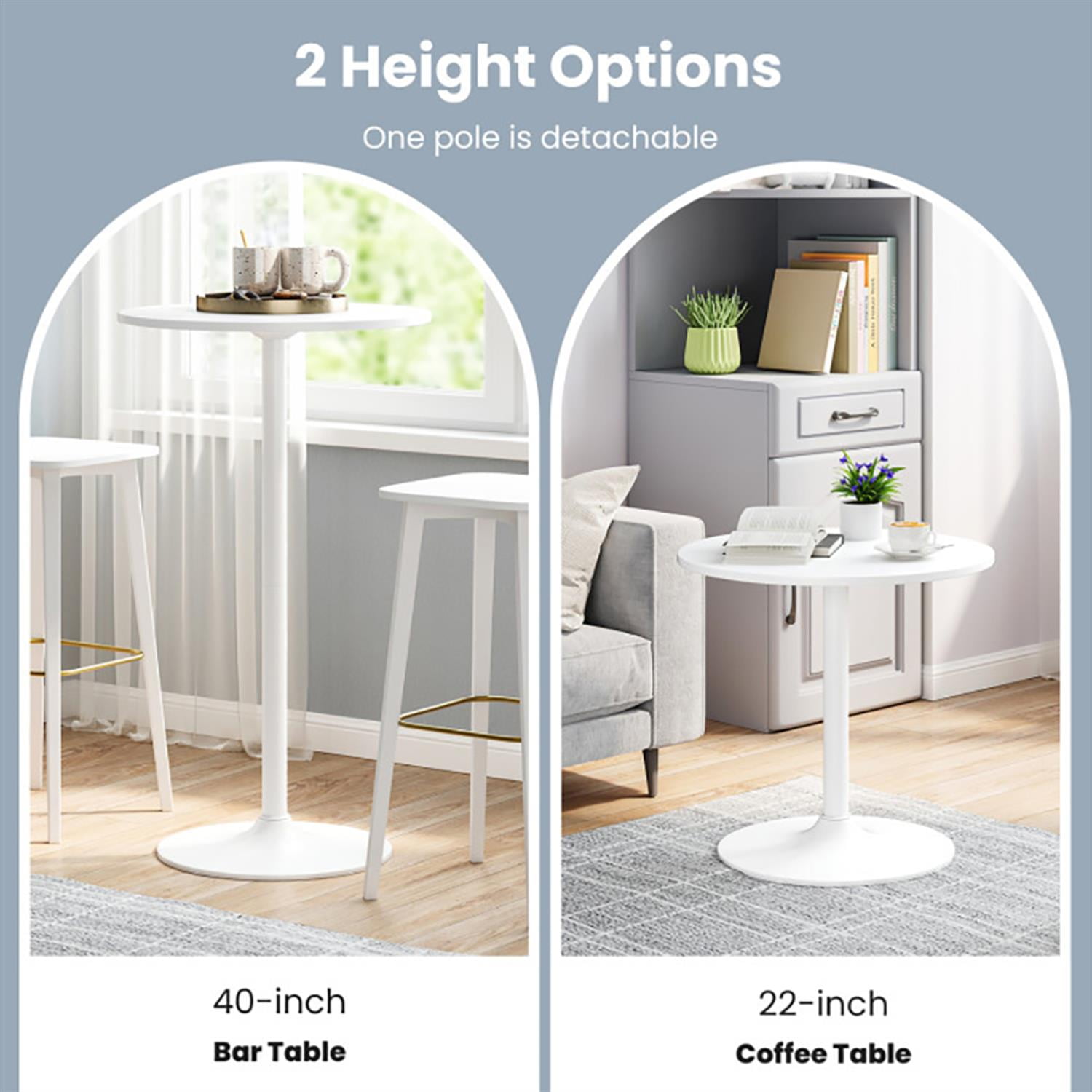 Demi Bonn Marble Round Bistro Pub Table Set of 2, 40" Bar Height Coffee Cocktail Table Metal Base MDF Top, Perfect for Small Space, White