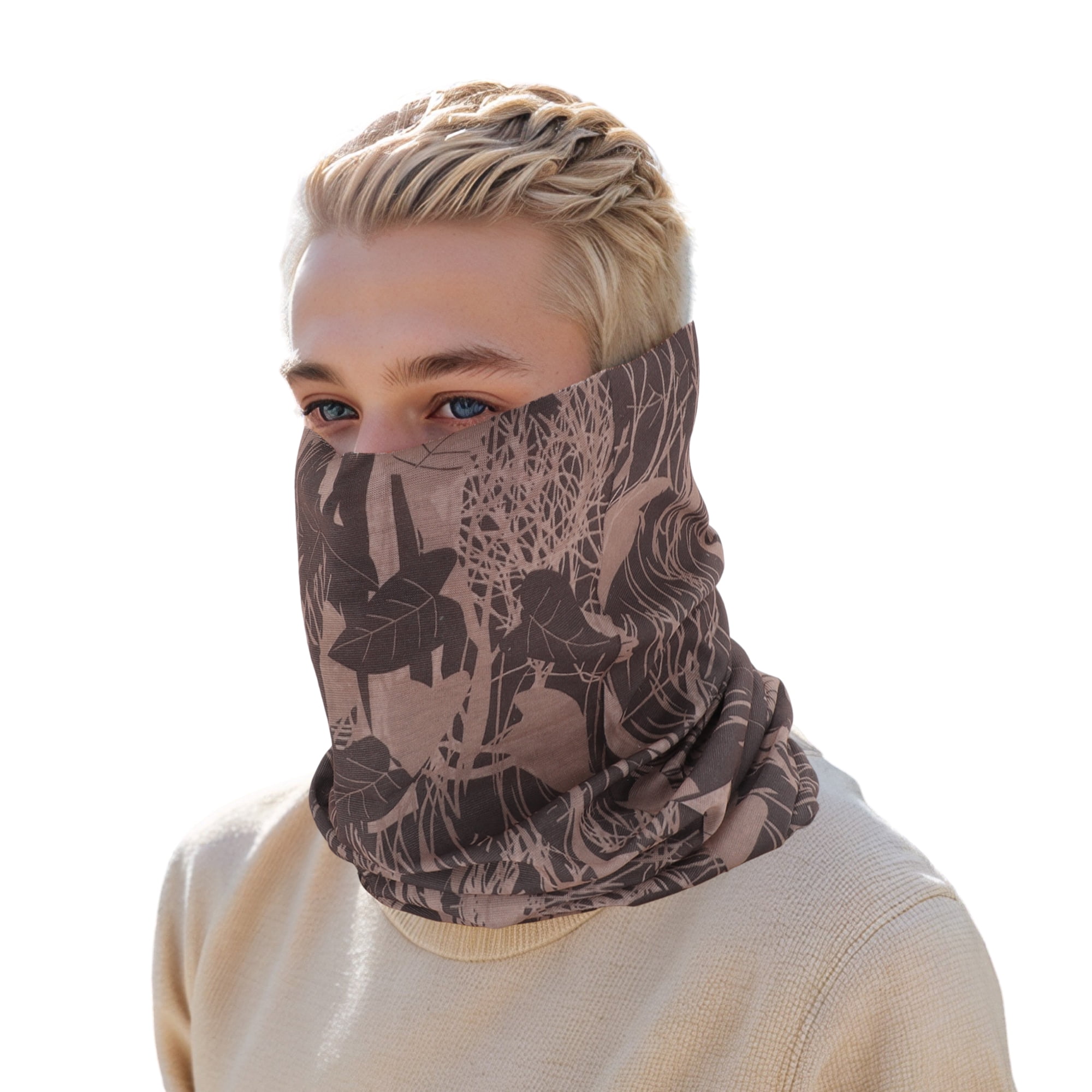 Unique Bargains Artistic Pattern Face Scarf Mask Brown 1 Pc
