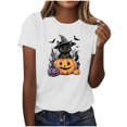thumbnail image 2 of JOANKDMI Halloween Black Cat Witch Hat Shirt for Women Cute Pumpkin Graphic Tees Short Sleeve Fall Casual Tops Crewneck Haunted House Holiday Festive Apparel, 2 of 9