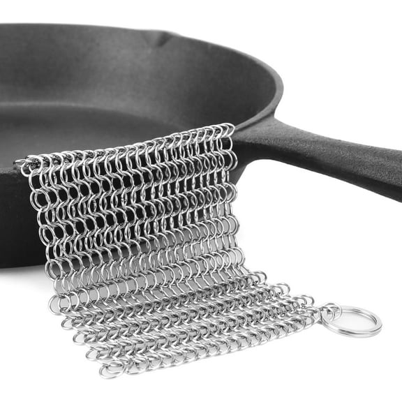 Cast Iron Cleaner Chainmail Scrubbing Pad Stainless Steel Skillet Scrubber Cleaner with Corner Ring Square (8x6 inch)