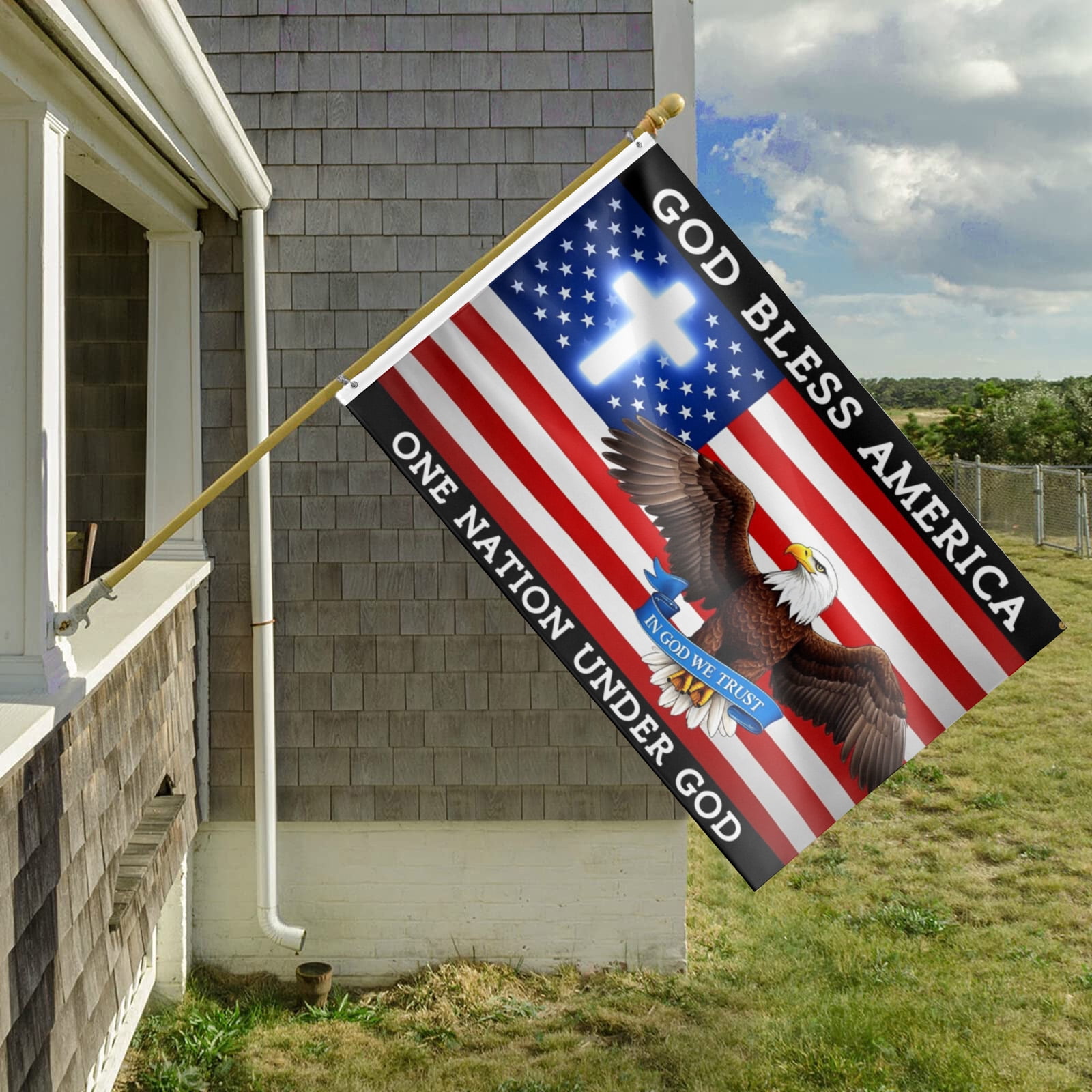 3 Ply One Nation Under God Flag 4th of July Memorial Day Patriotic American Eagle Flag God Bless America Christian Jesus Flags for Outside 3x5 Ft Outdoor House Yard Decorations Banner