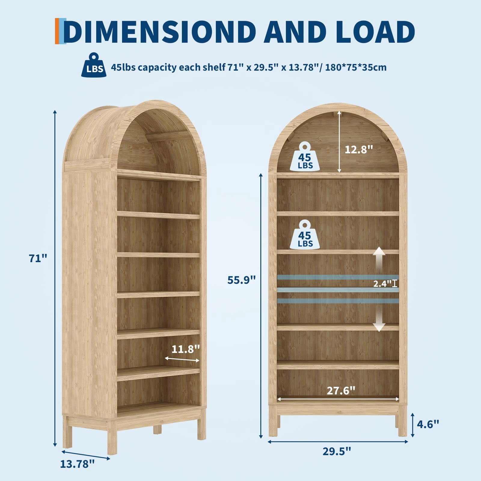 Litake 71in Tall Arched Shoe Cabinet, 7-Tier Wooden Shoe Rack with Adjustable Shelves, Freestanding Display Shelf Storage Organizer for Entryway Hallway Living Room, Natural