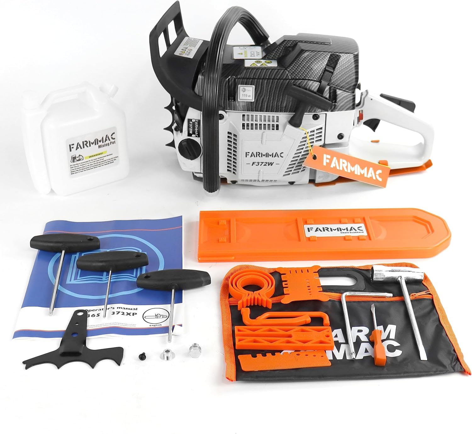 71cc Gas Chainsaw with 28 Inch Solid Bar Motosierra De Gasoline Powered Chain Saw 2-Cycle 4.1KW 5.5HP for Professional Logging Work FARMMAC 372W All Parts Compatible with Husqvarna 372X