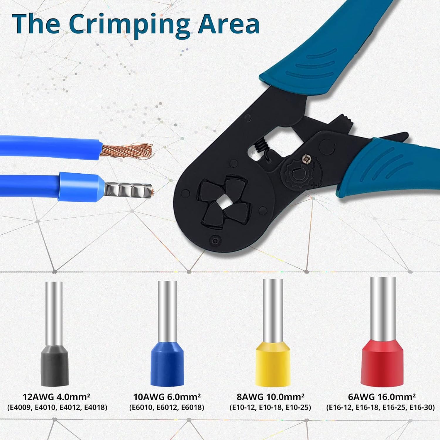 ABCISI Crimper Plier HSC8 16-4 Self-adjustable Crimping Tools, Used for 6.0-16.0mm2 (AWG10-5) Cable End-sleeves, Applicable for Tubular Bare Terminal and Pre-insulated Terminal
