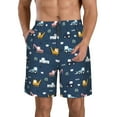 thumbnail image 2 of Uemuo Modern Modern Excavator Pattern Men's Swim Trunks Hawaiian Beach Bathing Suit Swimsuits Beach Quick-Dry Shorts with Pockets-Large, 2 of 9