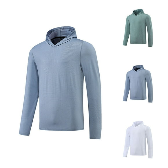 QIPOPIQ Men's Sun Protection Hoodie Shirt UPF 50+ Long Sleeve UV SPF T-Shirts Rash Guard Fishing Swimming Lightweight Clearance