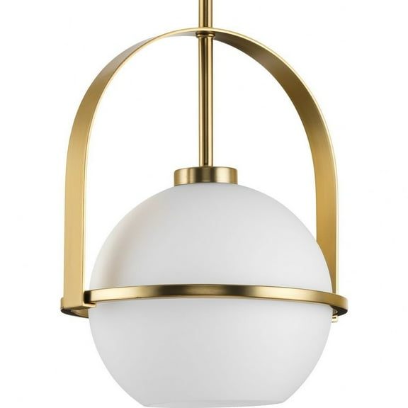 Progress Lighting, Delayne Collection, 1-Light Pendant, Brushed Bronze, Opal Glass Globe, Mid-Century Design