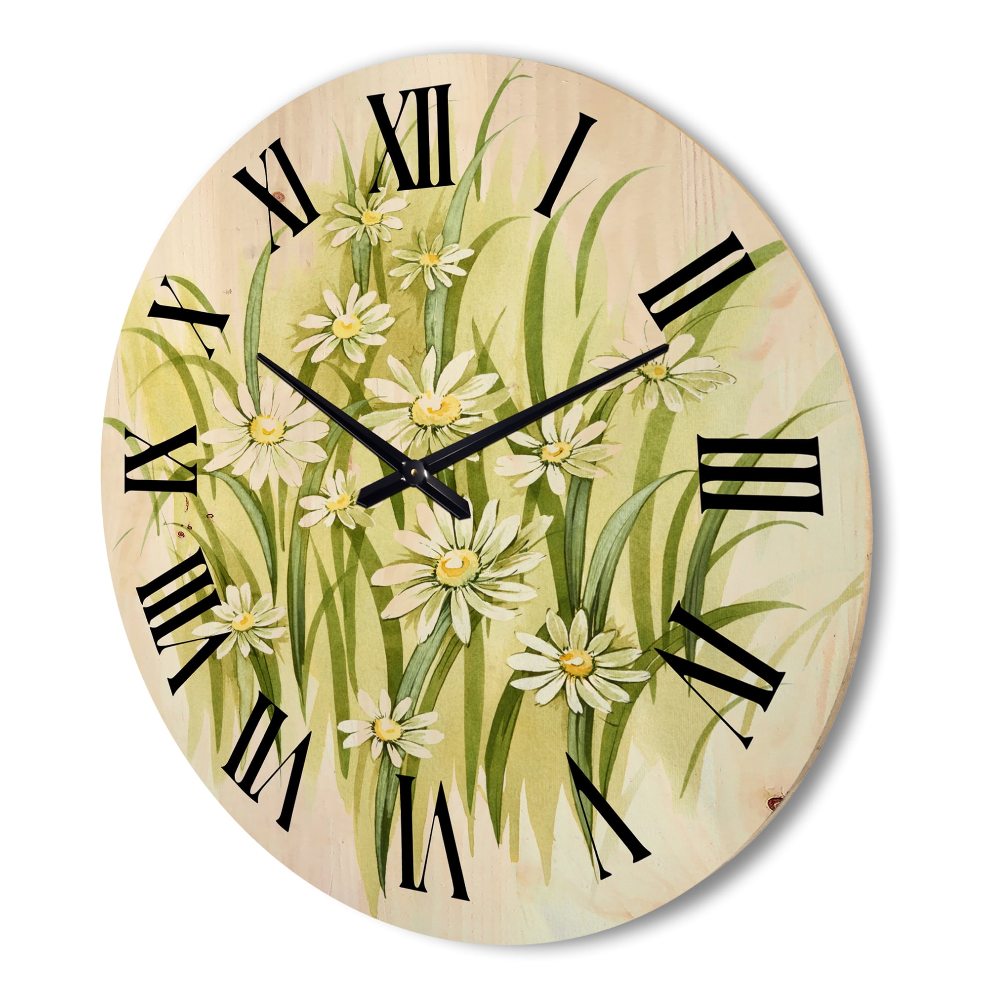 Designart 'Abstract White Meadow Flowers' Traditional Wood Wall Clock