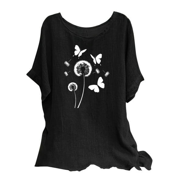 Vestidos Casuales Para Mujer, Blusas De Mujer De Moda Camisetas estampadas de moda para mujer, blusas casuales de lino holgadas de manga corta con cuello redondo y raglán
