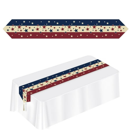 

Club Pack of 12 Blue Stars and Stripes Patriotic Disposable Americana Table Runner 72