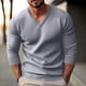 thumbnail image 1 of Blusas y camisas de manga larga con cuello en V para hombre, suéter informal de color liso con cuello en V, suéter grueso de manga larga, blusa acrílica para hombre, 1 of 9