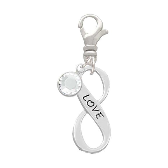 Delight Jewelry Love Infinity Sign - Silvertone Clip on Charm with Clear Crystal Drop