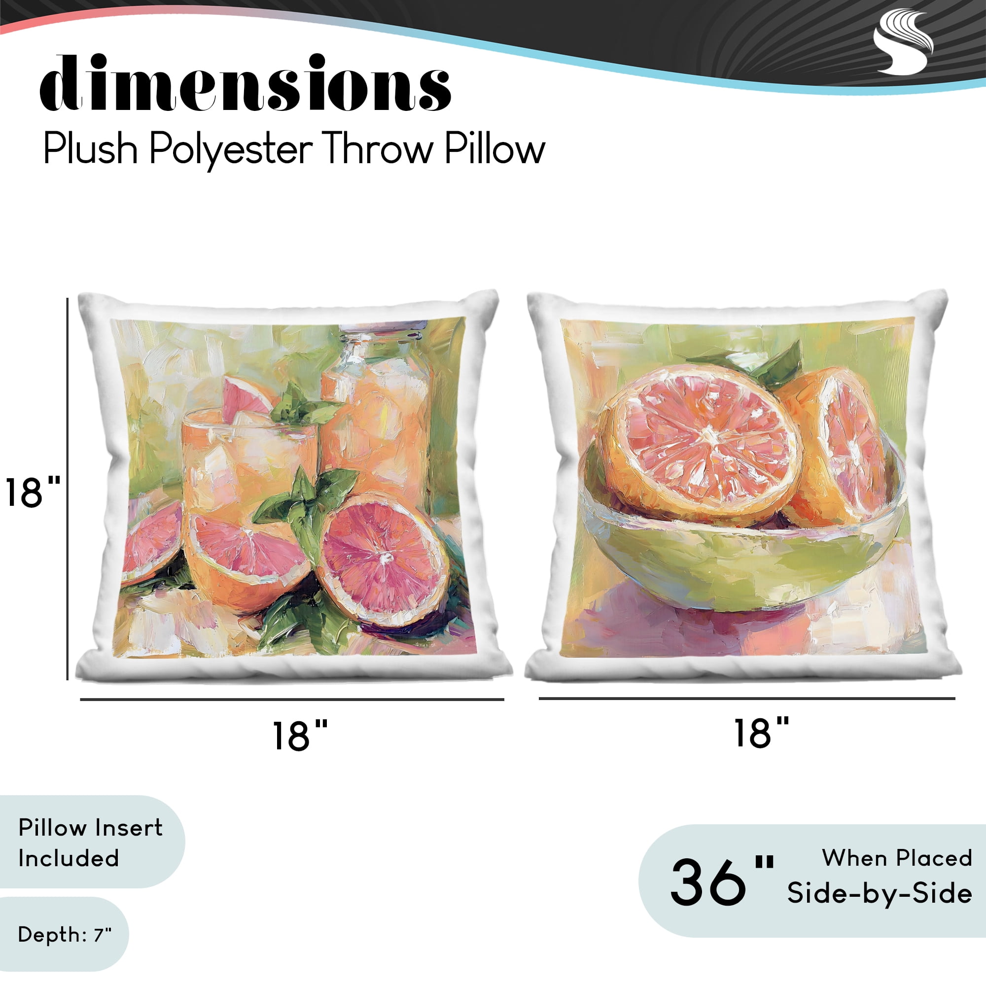 Stupell Industries Grapefruit Drinks & Fruits 2 Piece Decorative Printed Throw Pillow Set, design by Riley B, 18 x 7 x 18