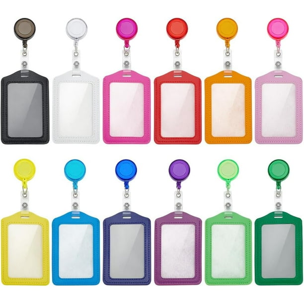 36 juegos de porta credenciales retráctiles de alta resistencia con carrete y clip, impermeables, multicolor, de piel sintética PU, para tarjetas de identificación verticales.