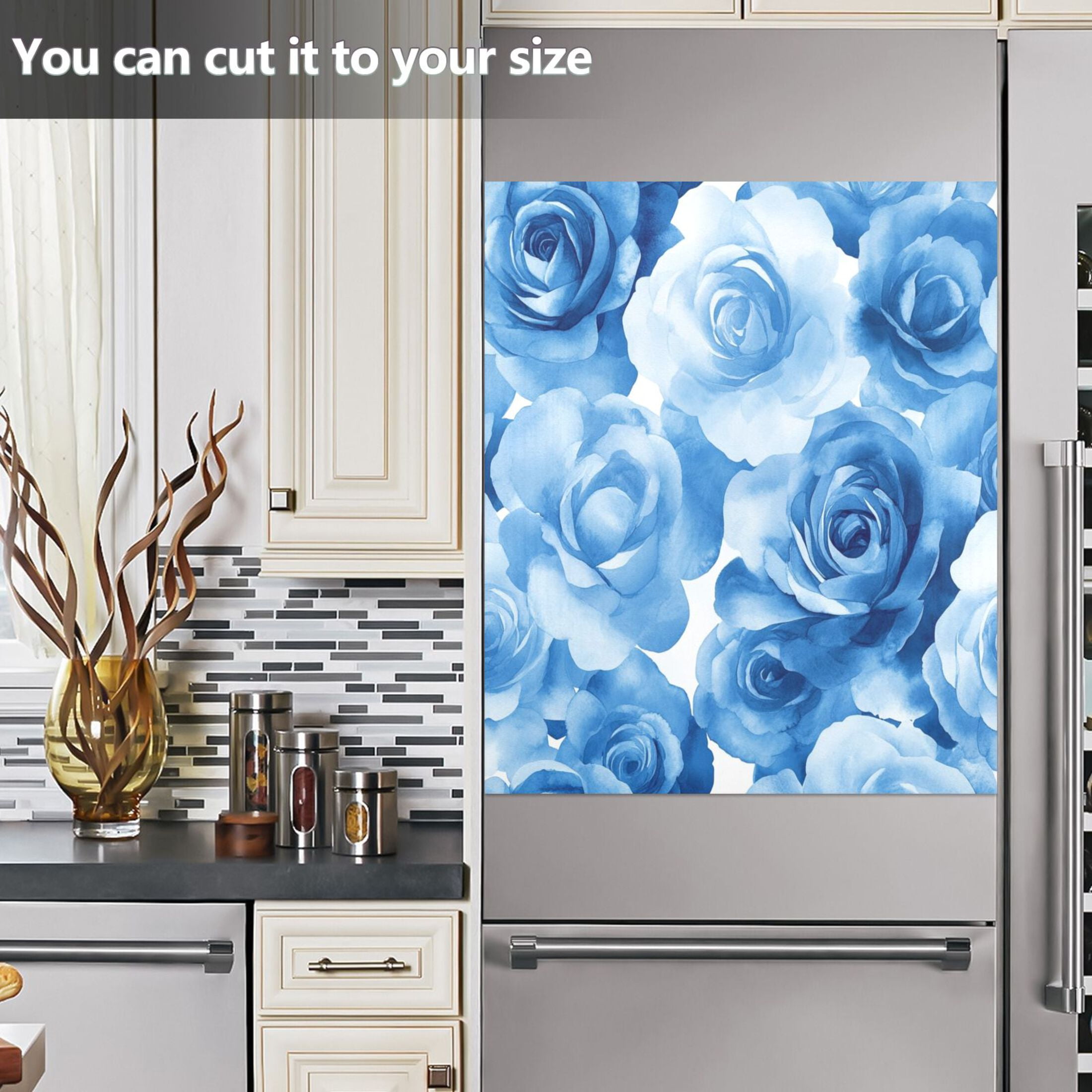 Dishwasher Magnetic Sticker 23x26 Inch Refrigerator Magnetic Sticker Washing Machine Magnetic Sticker Kitchen Panel Magnetic Sticker Home Decor Cartoon Blue Roses Seamless