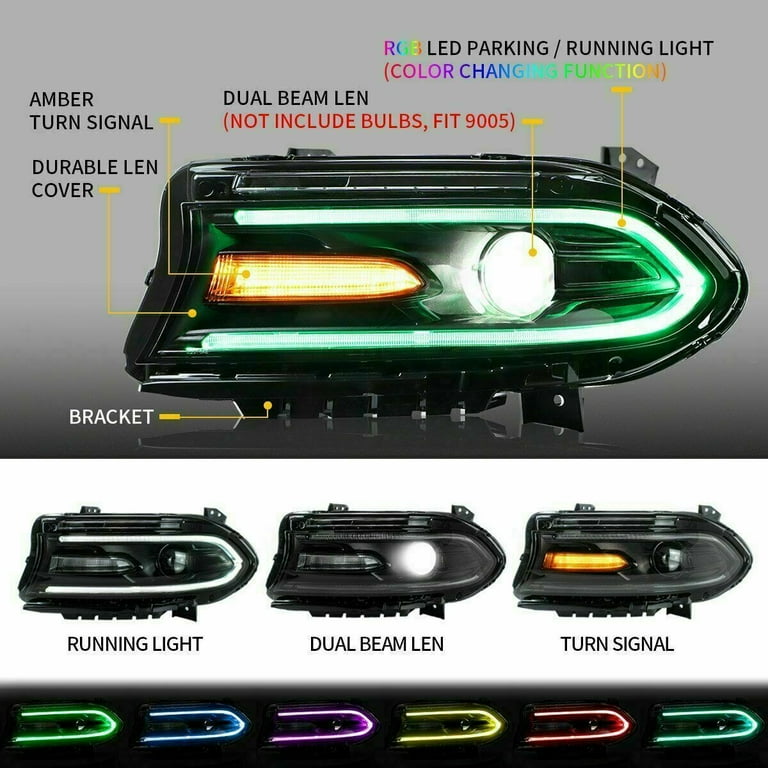 VLAND RGB LED Headlights Fit Dodge Charger 2015-2021 LED Projector